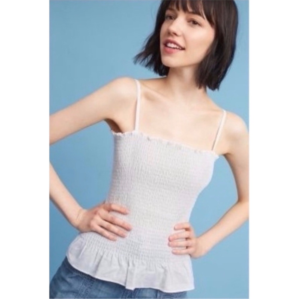 Maeve‎ Smocked Peplum Cami Women XS White Excellent Linen Blend Strappy Top
